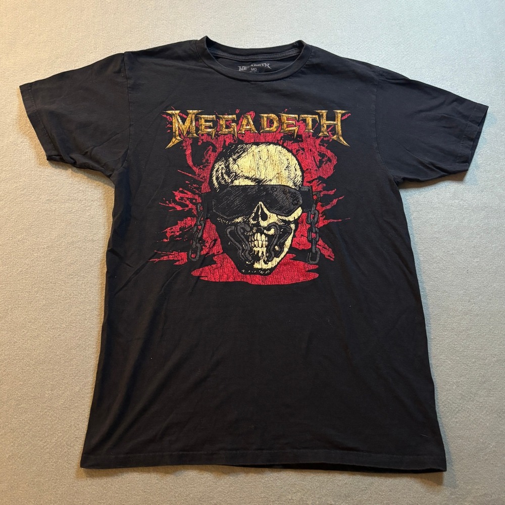 Megadeth Mens M Black Graphic Band T-Shirt Vic Rattlehead Skull Thrash Metal